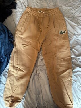 Lacoste Kids Tan Fleece Drawstring Joggers with Croc Patch